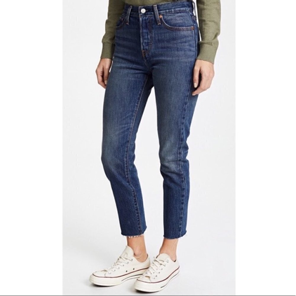 Levi's Wedgie Fit Jeans Premium White Oak Cone Denim, High-Rise with Raw Hem 26